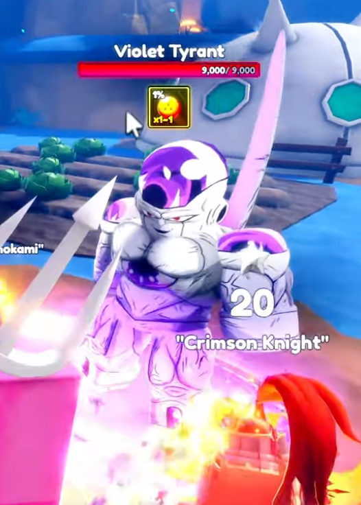 Anime Tactical Simulator Dragon Balls — Violet Tyrant (Freezer) boss with 9,000 HP and a 1% chance to drop the 3rd Dragon Ball