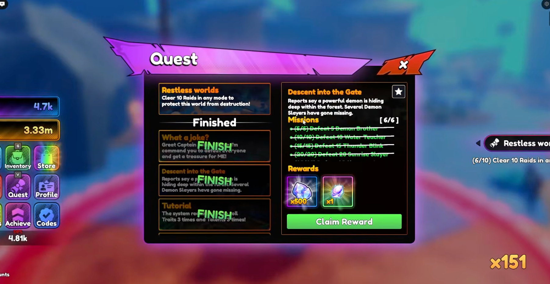 Anime Tactical Simulator progression — Quest NPC showing a quest to kill a bunch of monsters in World 1